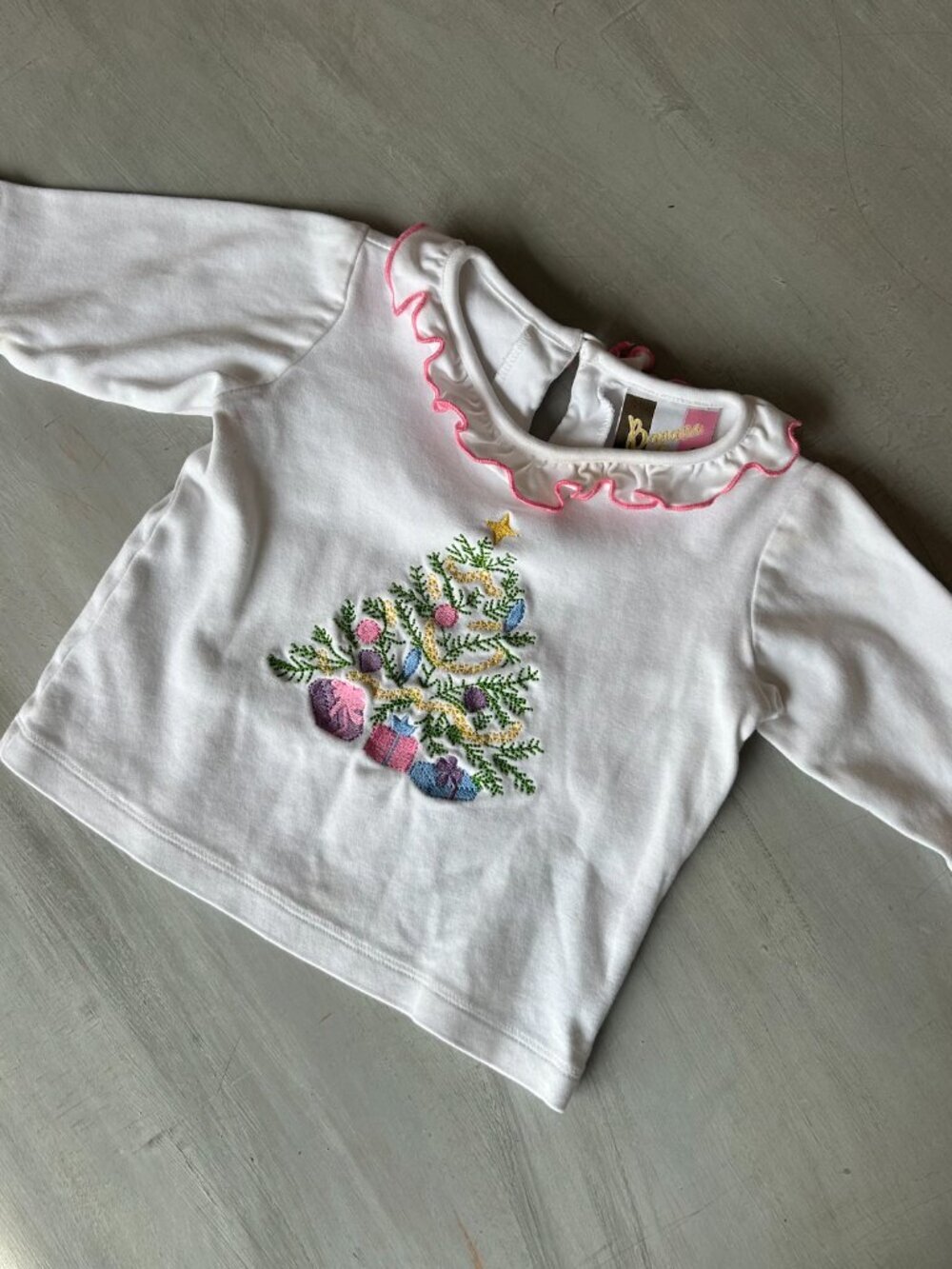 Boutique Christmas Baby Girl White Ruffle Embroidered Shirt Size 12 months - Picture 2 of 11